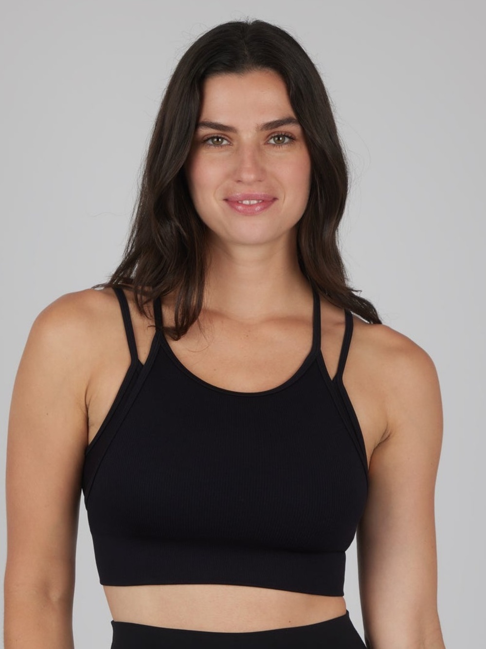 90 Degree By Reflex Black Ribbed Double-Strap Sports Bralette Medium NWT